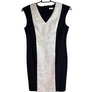 Calvin Klein Sheath Dress Sz 12 Black Cream Snakeskin Office‎ Siren Career